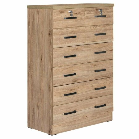 BETTER HOME PRODUCTS Cindy 7 Drawer Chest Wooden Dresser with Lock, Natural Oak WC-7-NOK